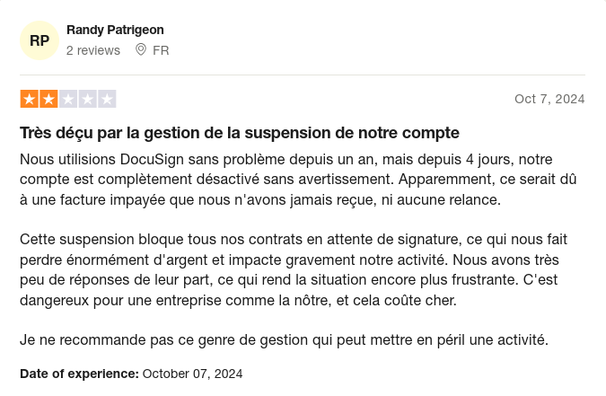 Avis Trustpilot DocuSign