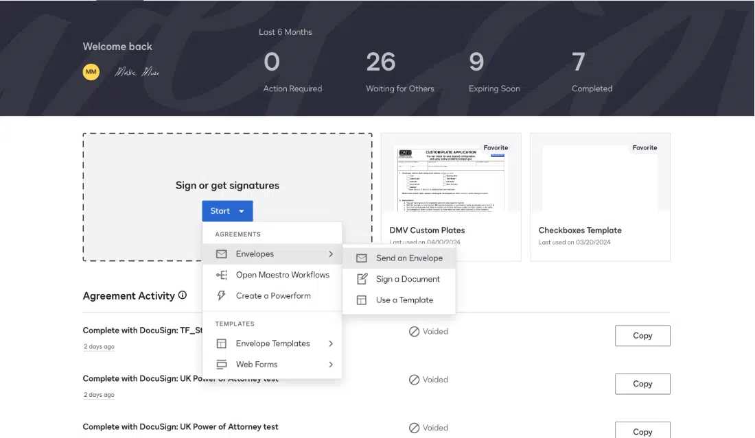 Interface de Docusign