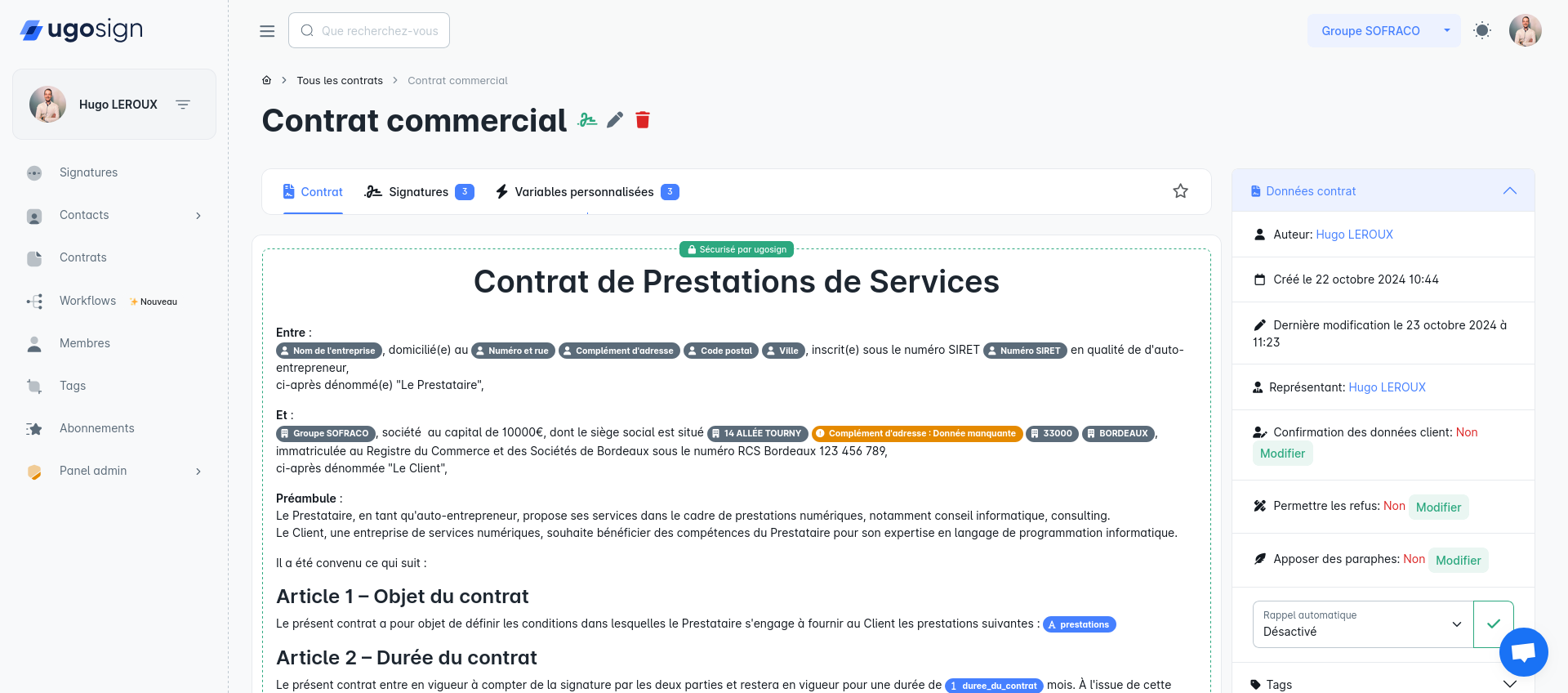 Modifiez vos contrats et documents directement dans l'interface de Ugosign