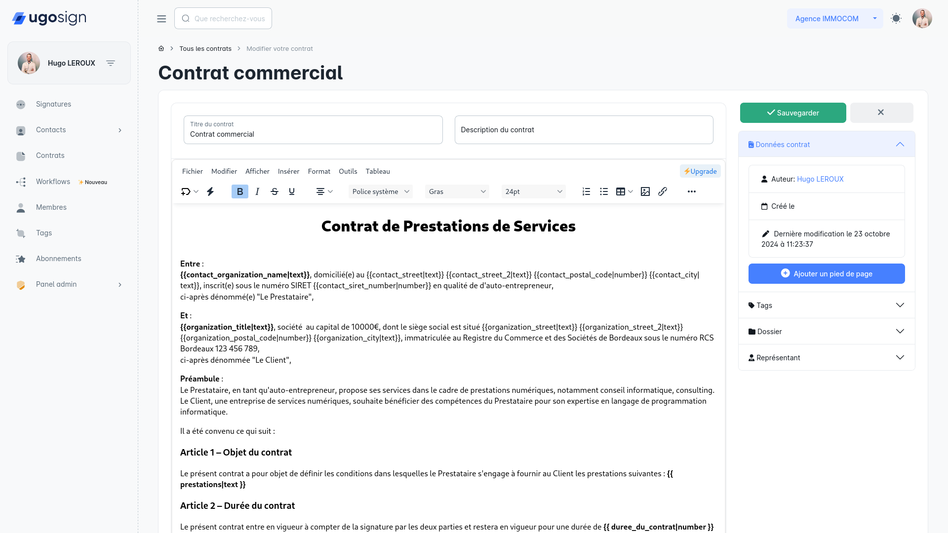 Éditez vos contrats directement depuis l'interface Ugosign.