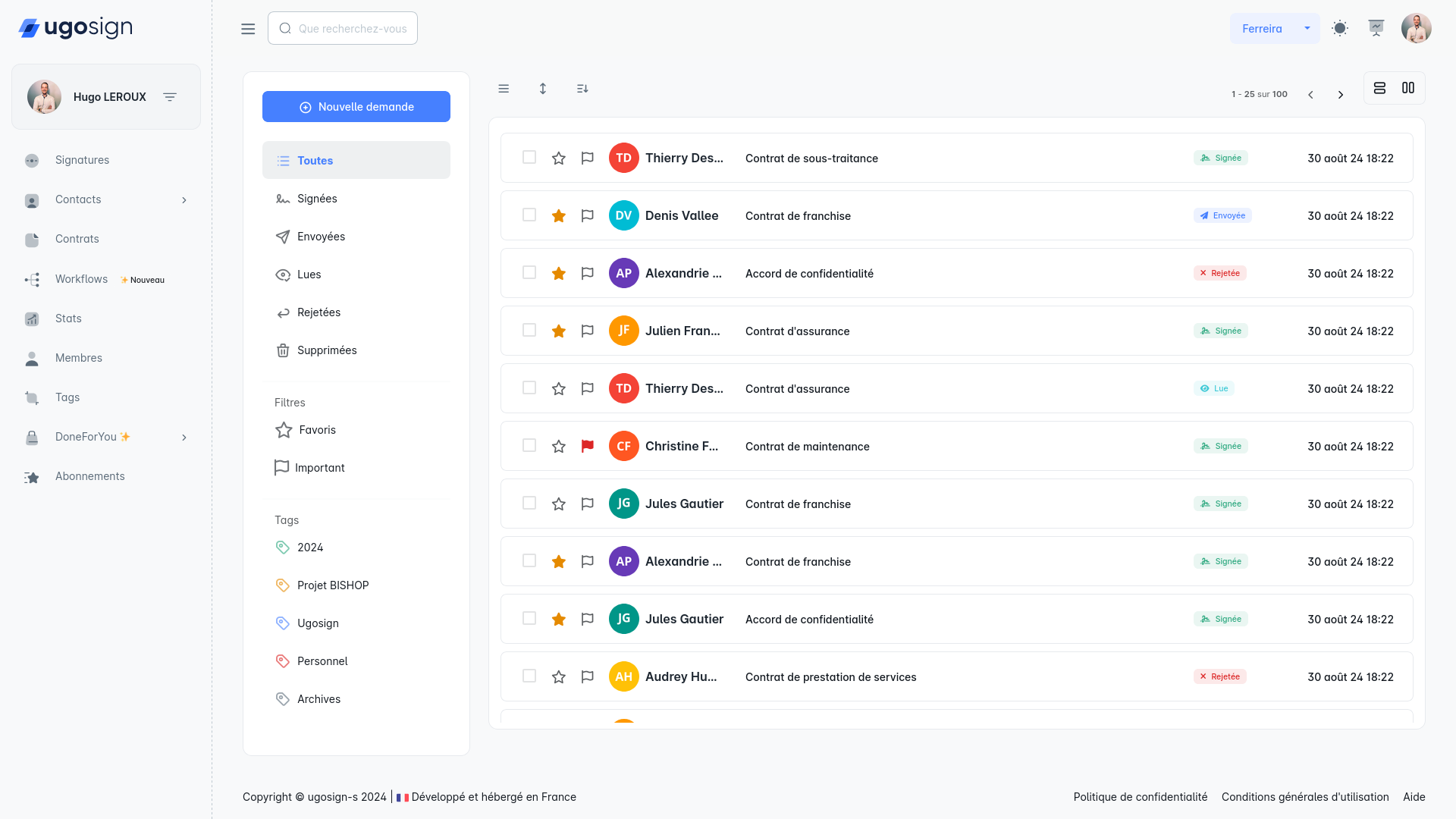 Interface principale de l'outil de signature électronique Ugosign.
